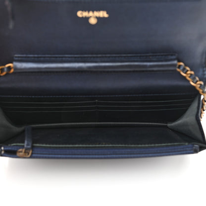 Chanel Goatskin Camellia Embossed Wallet On Chain WOC Navy 5 of 11