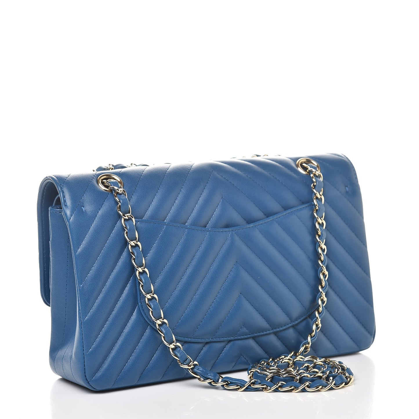 Lambskin Chevron Quilted Medium Double Flap Blue