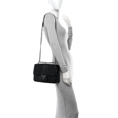 Prada Soft Calfskin Impunture Diagramme Large Chain Flap Shoulder Bag Black 2 of 10