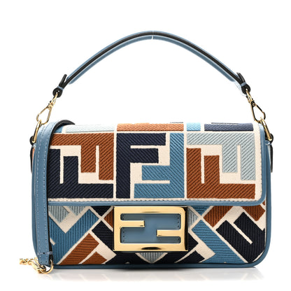 Fendi Canvas Vitello King Seta FF Embroidered Mini Baguette Blue Multicolor 1 of 11