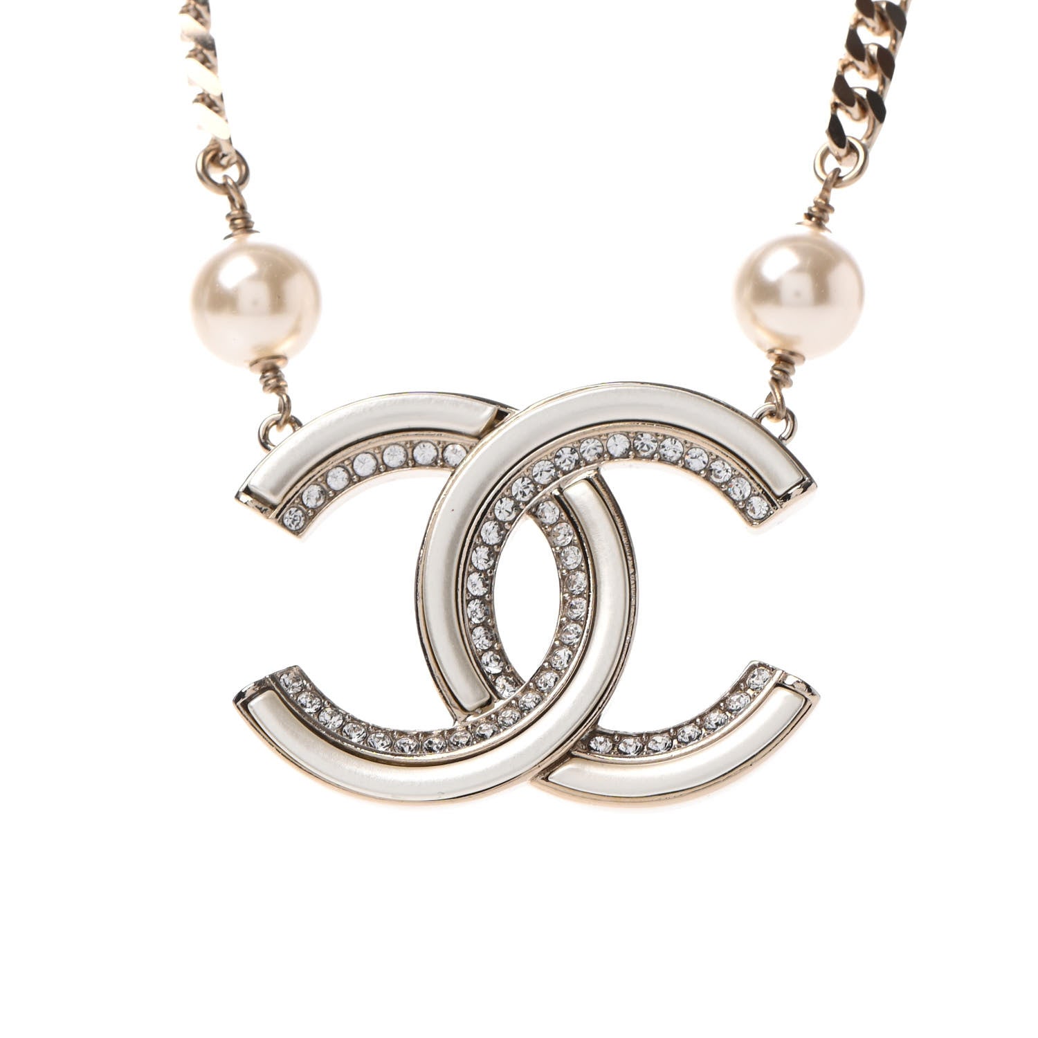 Chanel Crystal Pearl CC Necklace Gold 3 of 4