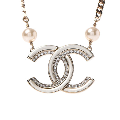 Chanel Crystal Pearl CC Necklace Gold 3 of 4