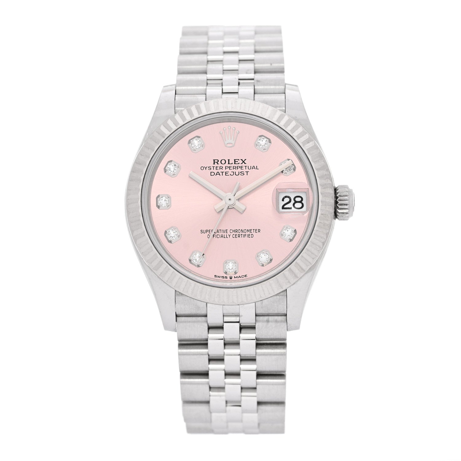 Rolex Stainless Steel 18K White Gold Diamond 31mm Oyster Perpetual Datejust Watch Pink 278274 1 of 5