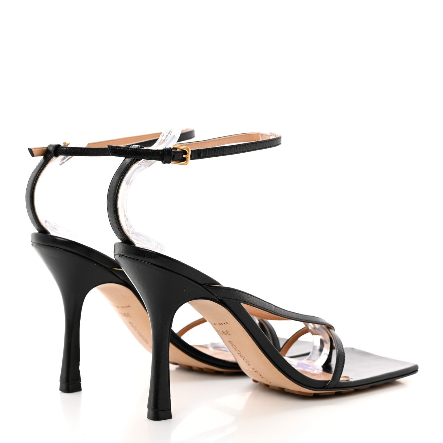 Lambskin Stretch Multi Strap 90mm Sandals 36.5 Black