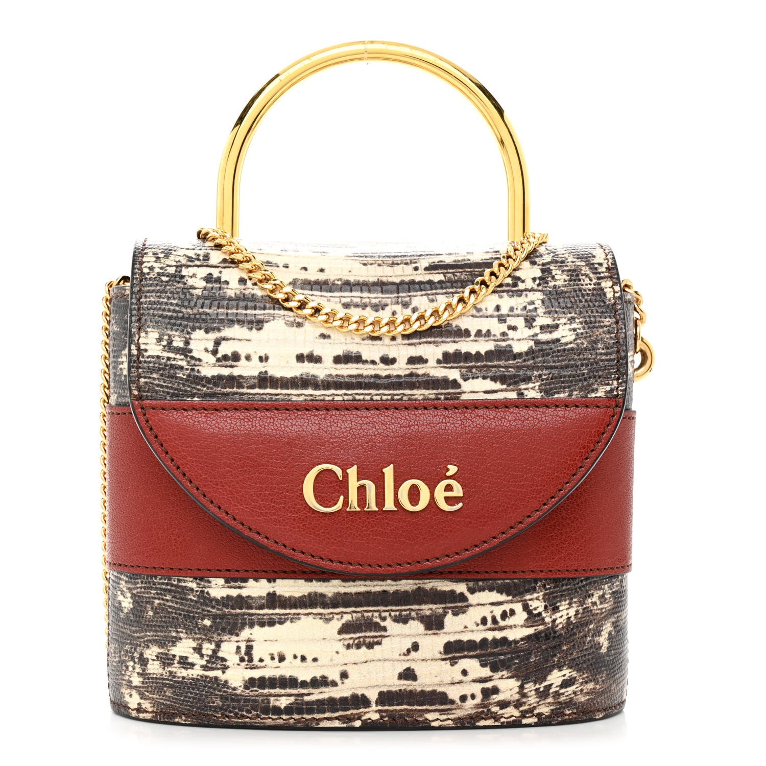 Chloe Calfskin Lizard Embossed Small Aby Lock Sepia Brown 1 of 10