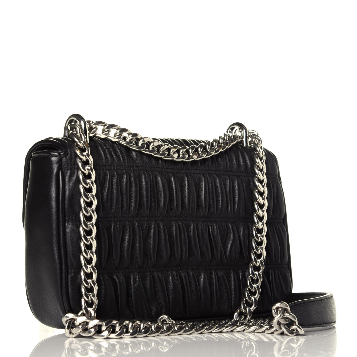 Prada Nappa Gaufre Small Chain Flap Shoulder Bag Black 2 of 9