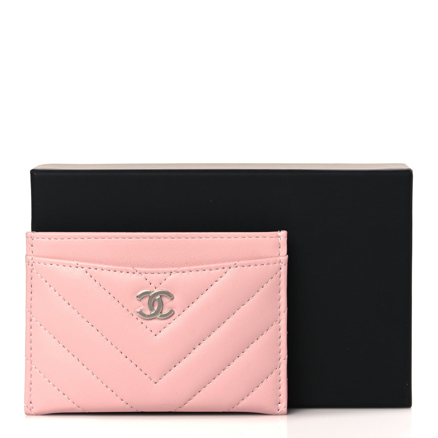 Lambskin Chevron Quilted Card Holder Light Pink