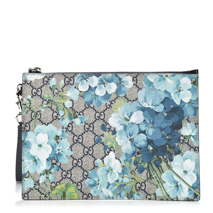 Gucci GG Supreme Monogram Blooms Small Zip Wristlet Pouch Beige Blue Black 1 of 6
