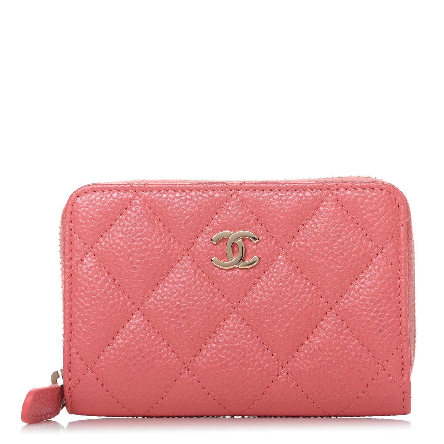 Caviar Quilted Zip Coin Purse Pink