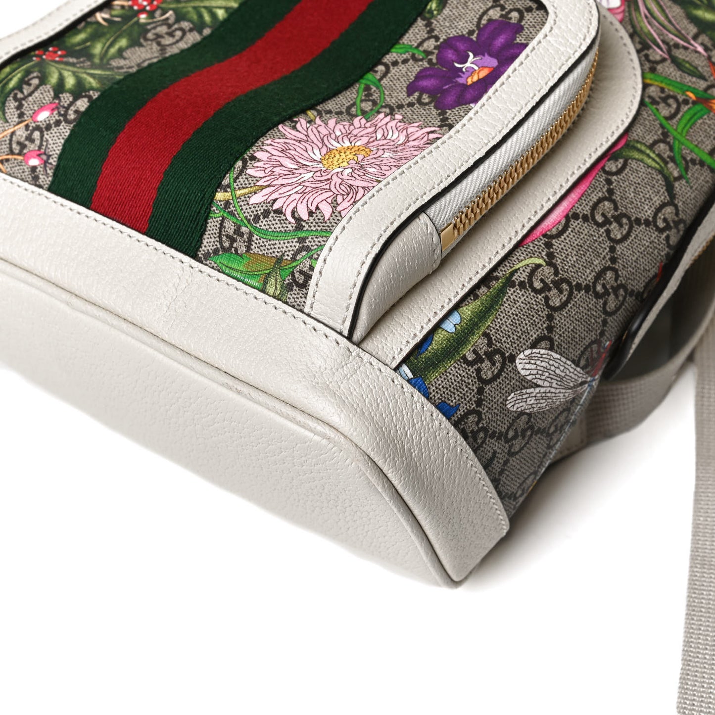 GG Supreme Monogram Flora Web Small Ophidia Day Backpack White