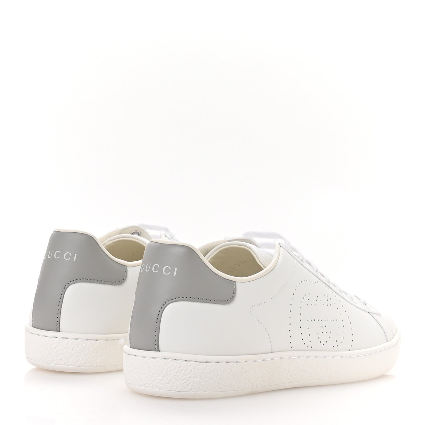 Calfskin Interlocking G Perforated Womens Ace Sneakers 38.5 White Grey Sky