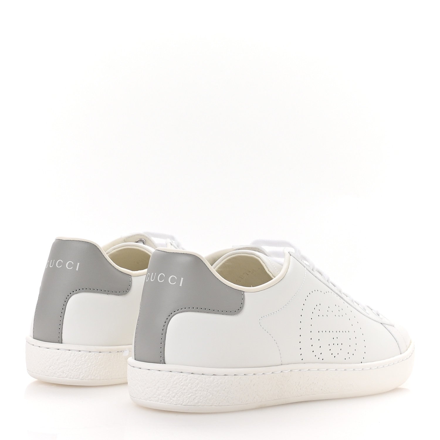 Gucci Calfskin Interlocking G Perforated Womens Ace Sneakers 38.5 White Grey Sky 5 of 9