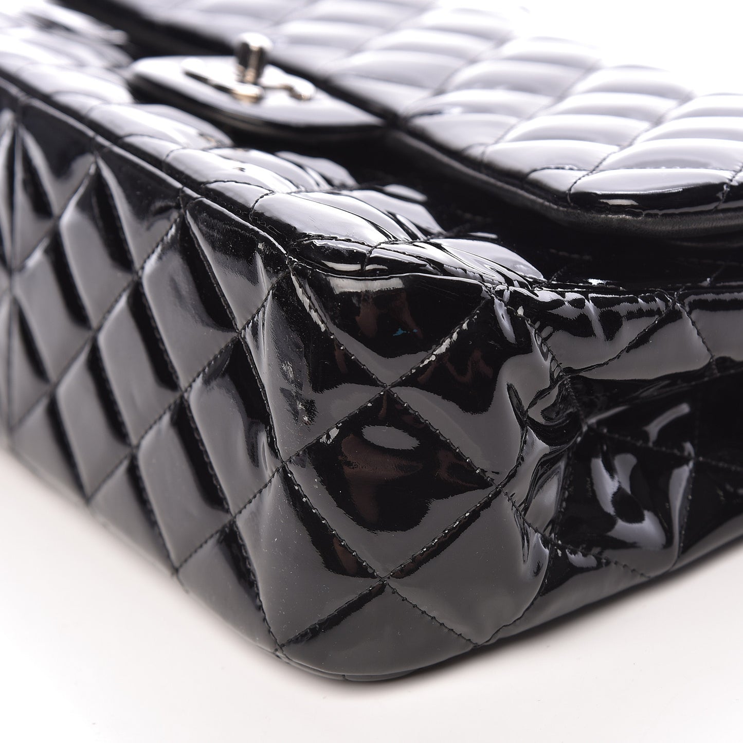 Patent Quilted Jumbo Double Flap Black
