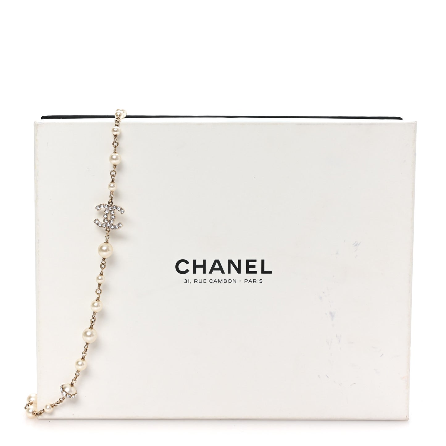 Crystal Pearl CC Long Necklace Gold