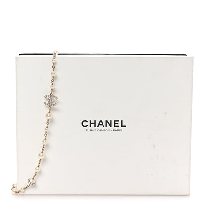 Chanel Crystal Pearl CC Long Necklace Gold 5 of 5