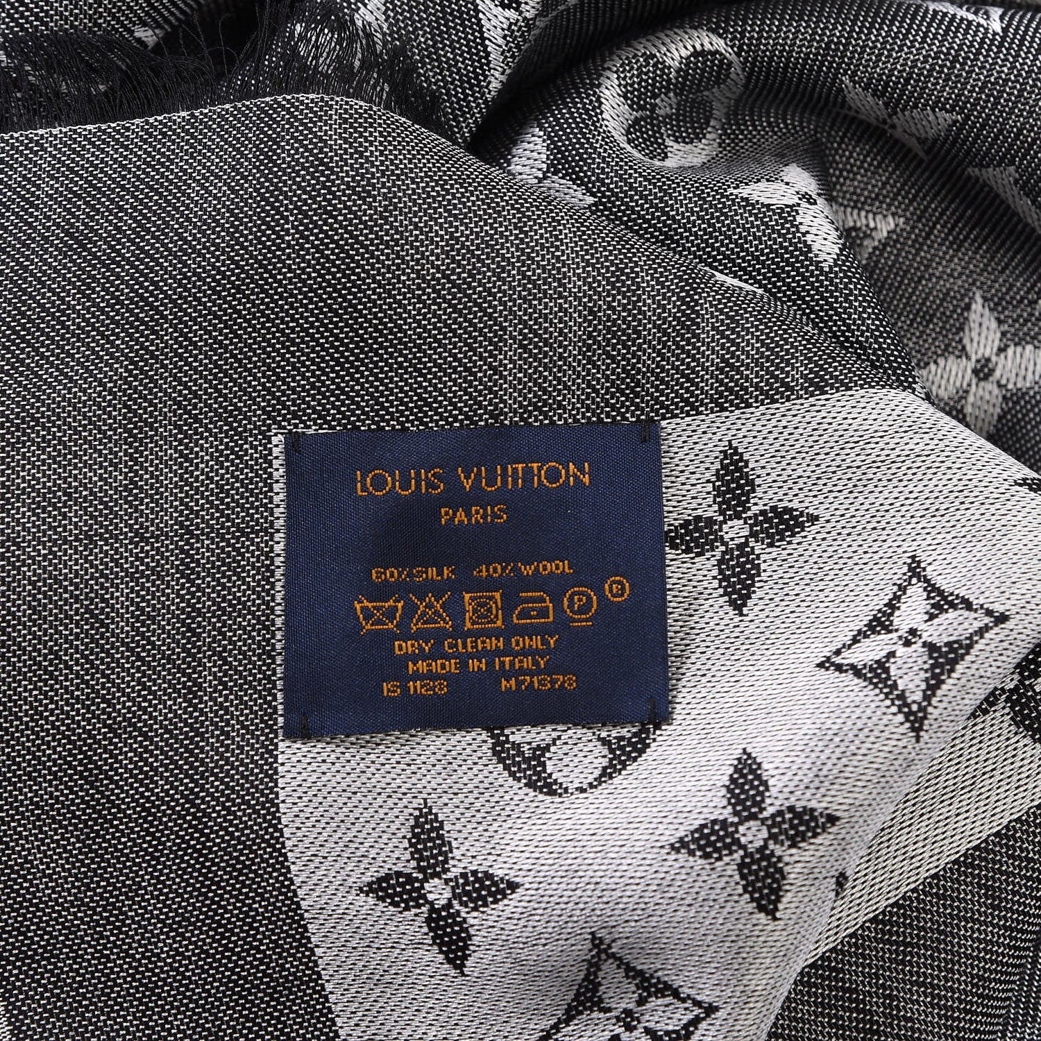 Louis Vuitton Wool Silk Monogram Denim Shawl Black 8 of 8