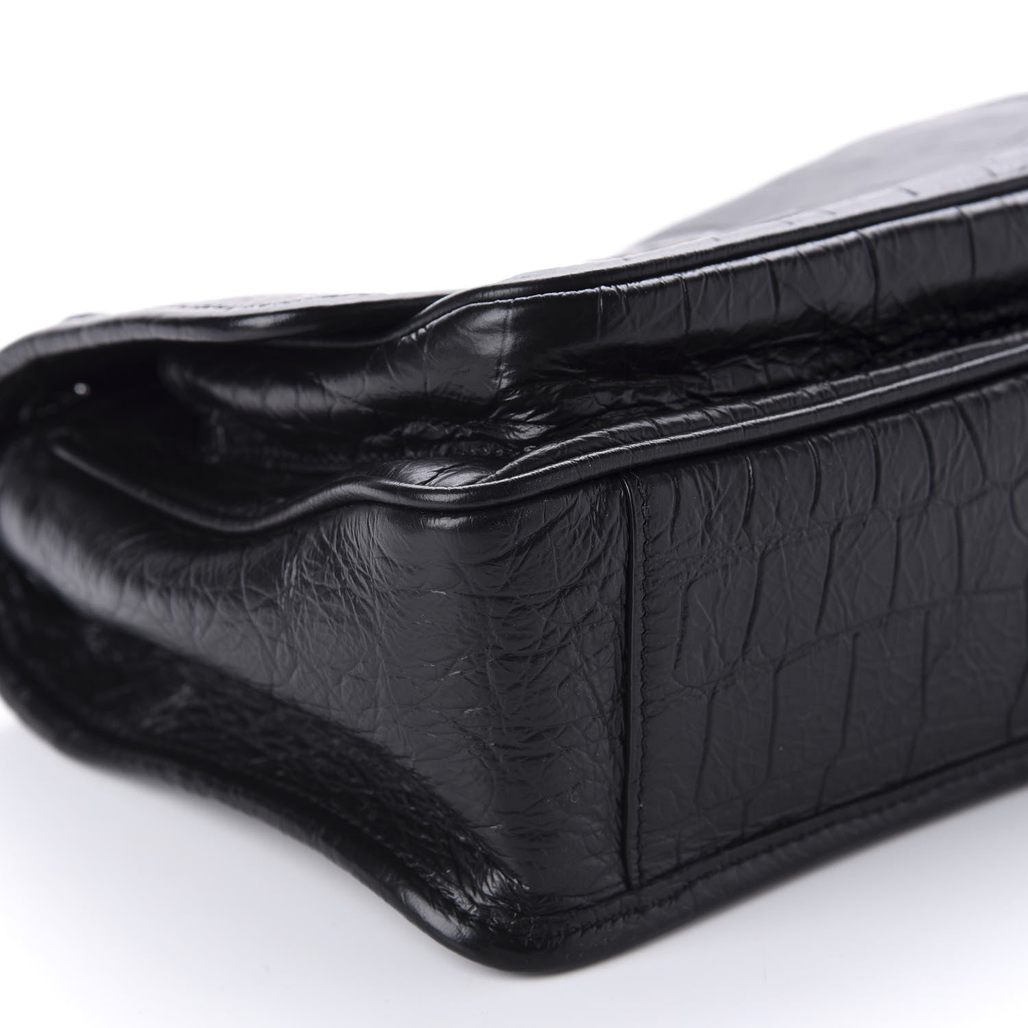 Saint Laurent Calfskin Crocodile Embossed Matelasse Monogram Baby Niki Chain Satchel Black 6 of 11