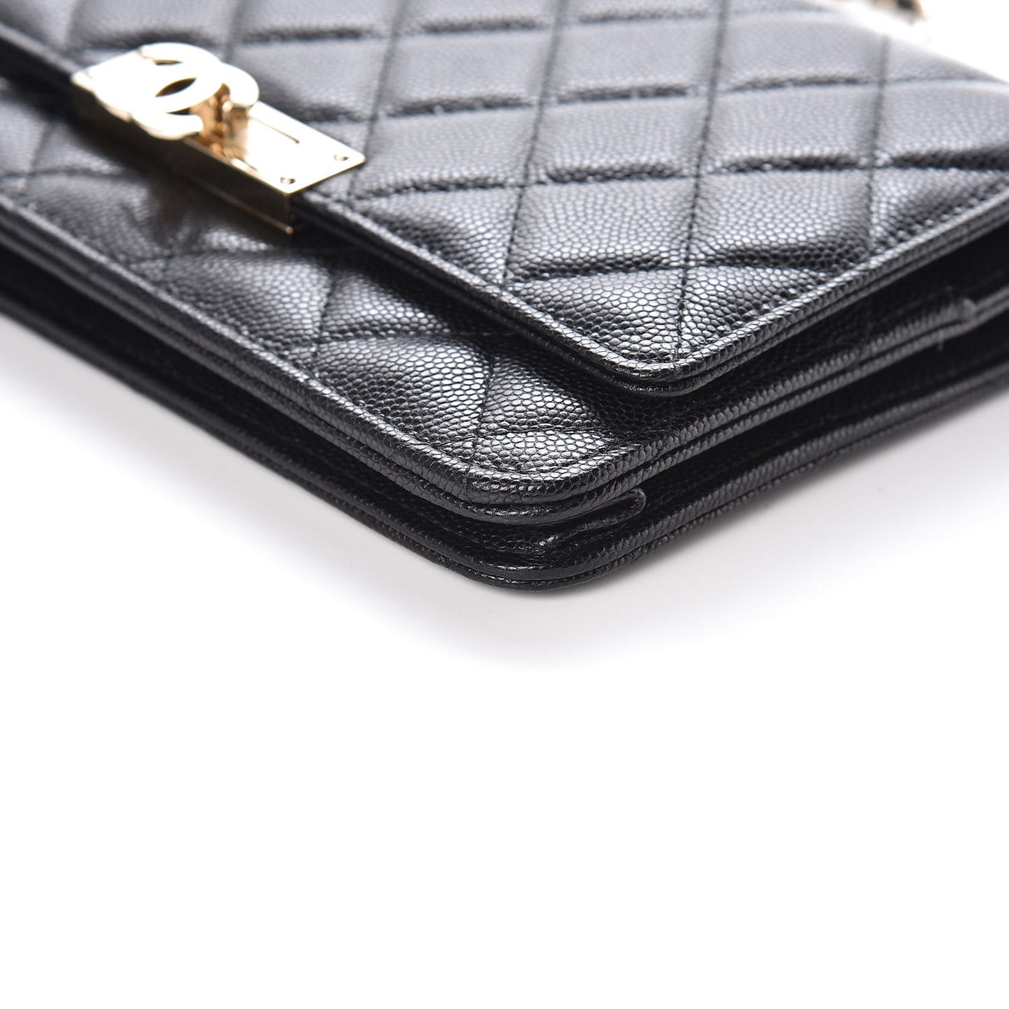 Caviar Quilted Golden Class Wallet On Chain WOC Black