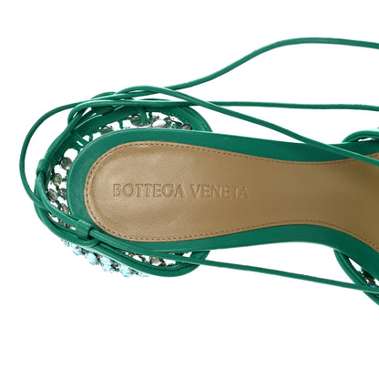Bottega Veneta Mesh Nappa Crystal Embellished Sparkle Stretch Ankle Tie Sandals 39 Acid Turquoise 7 of 10