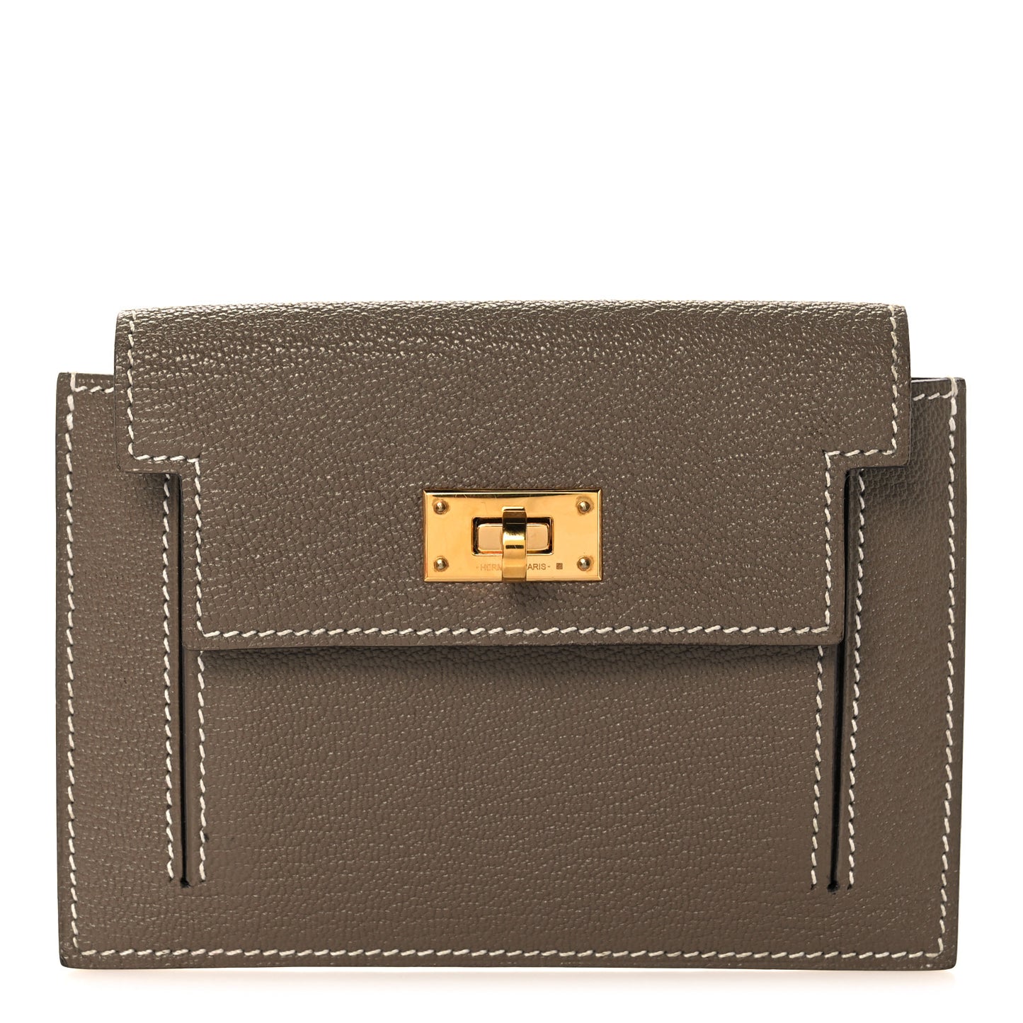 Chevre Chandra Kelly Pocket Compact Wallet Etoupe