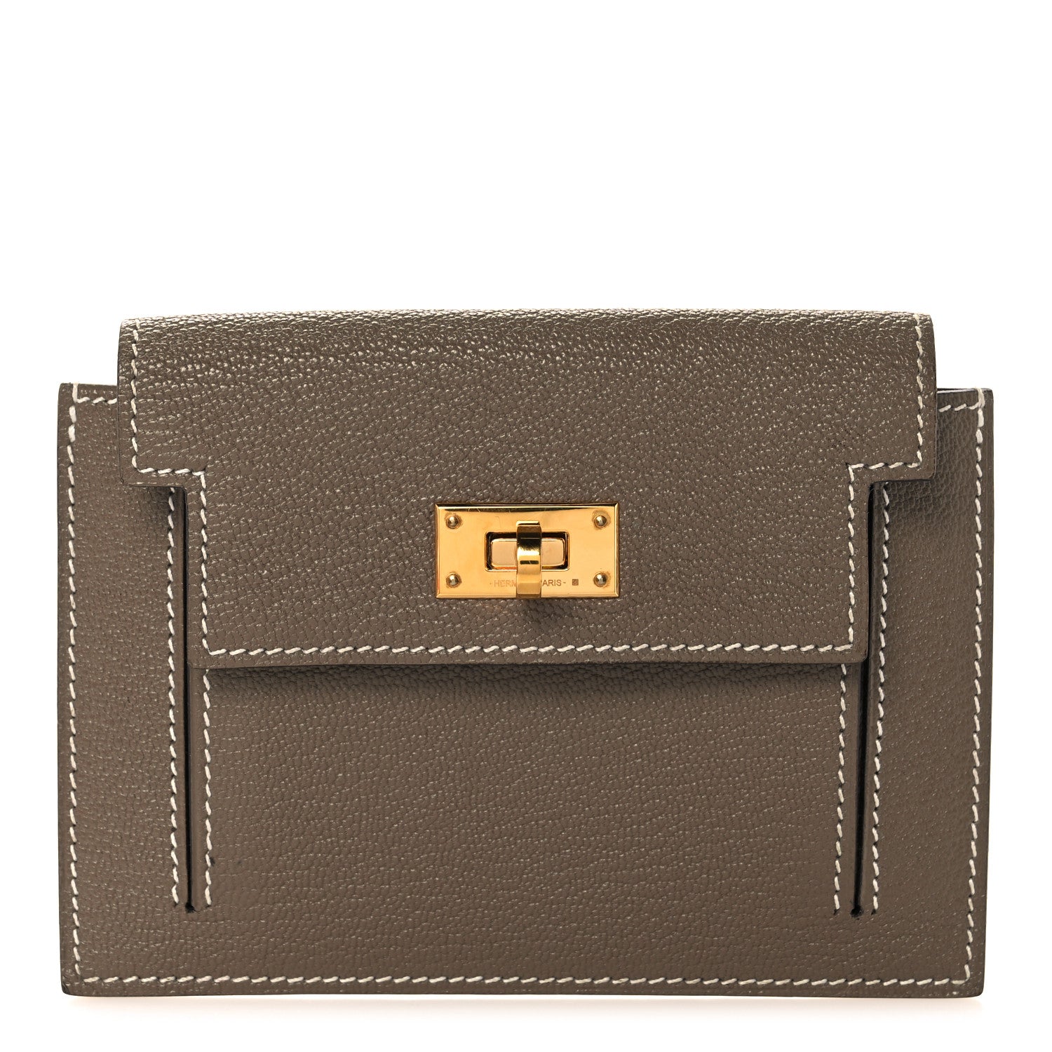 Hermes Chevre Chandra Kelly Pocket Compact Wallet Etoupe 1 of 9