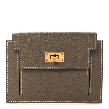 Hermes Chevre Chandra Kelly Pocket Compact Wallet Etoupe 1 of 9