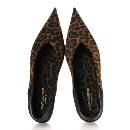 Saint Laurent Grosgrain Lambskin Leopard Print Nour Flat Slippers 38 Manto Naturale Black 2 of 11