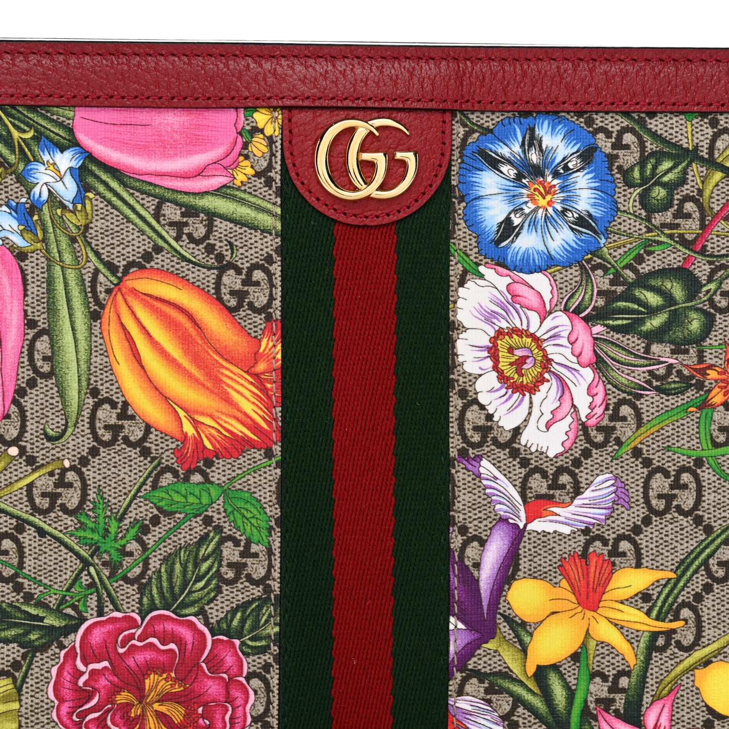 GG Supreme Monogram Flora Web Ophidia Pouch Red