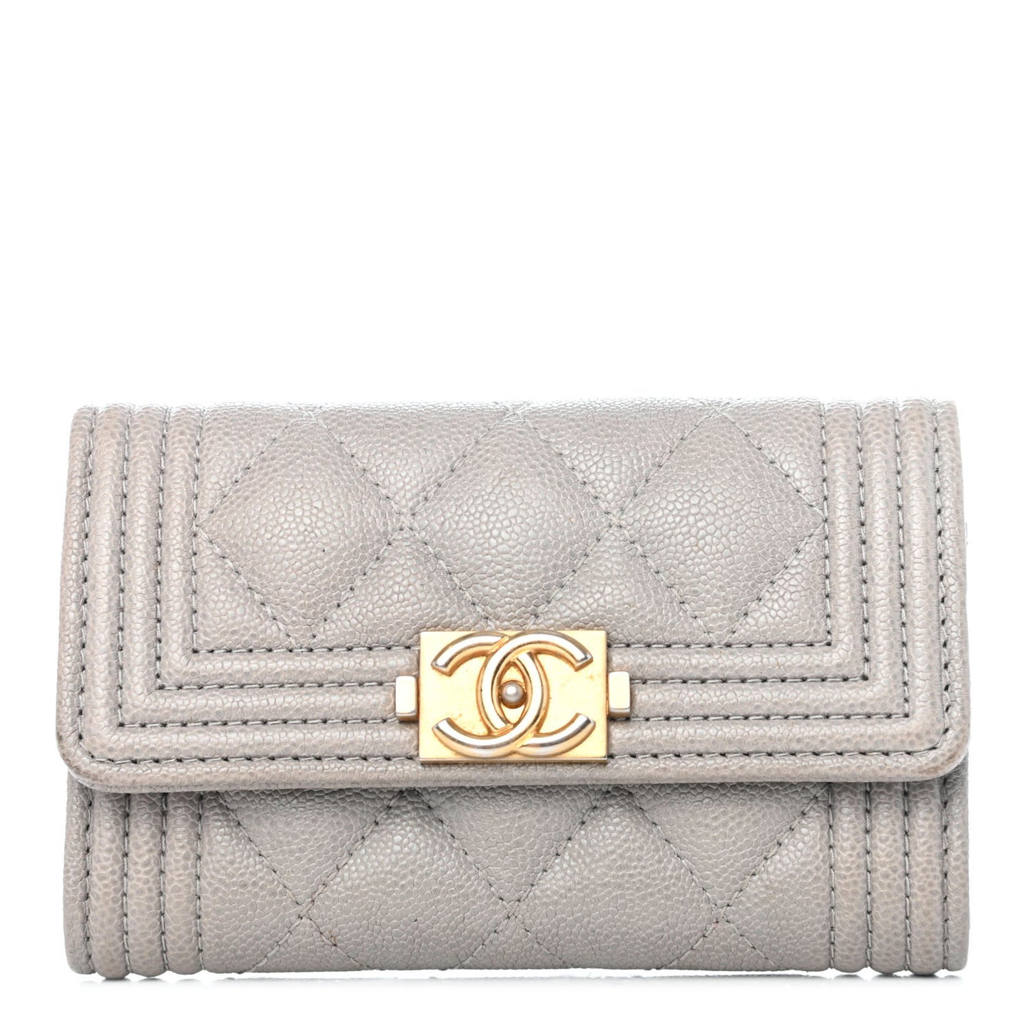 Caviar Quilted Boy Flap Card Holder Grey