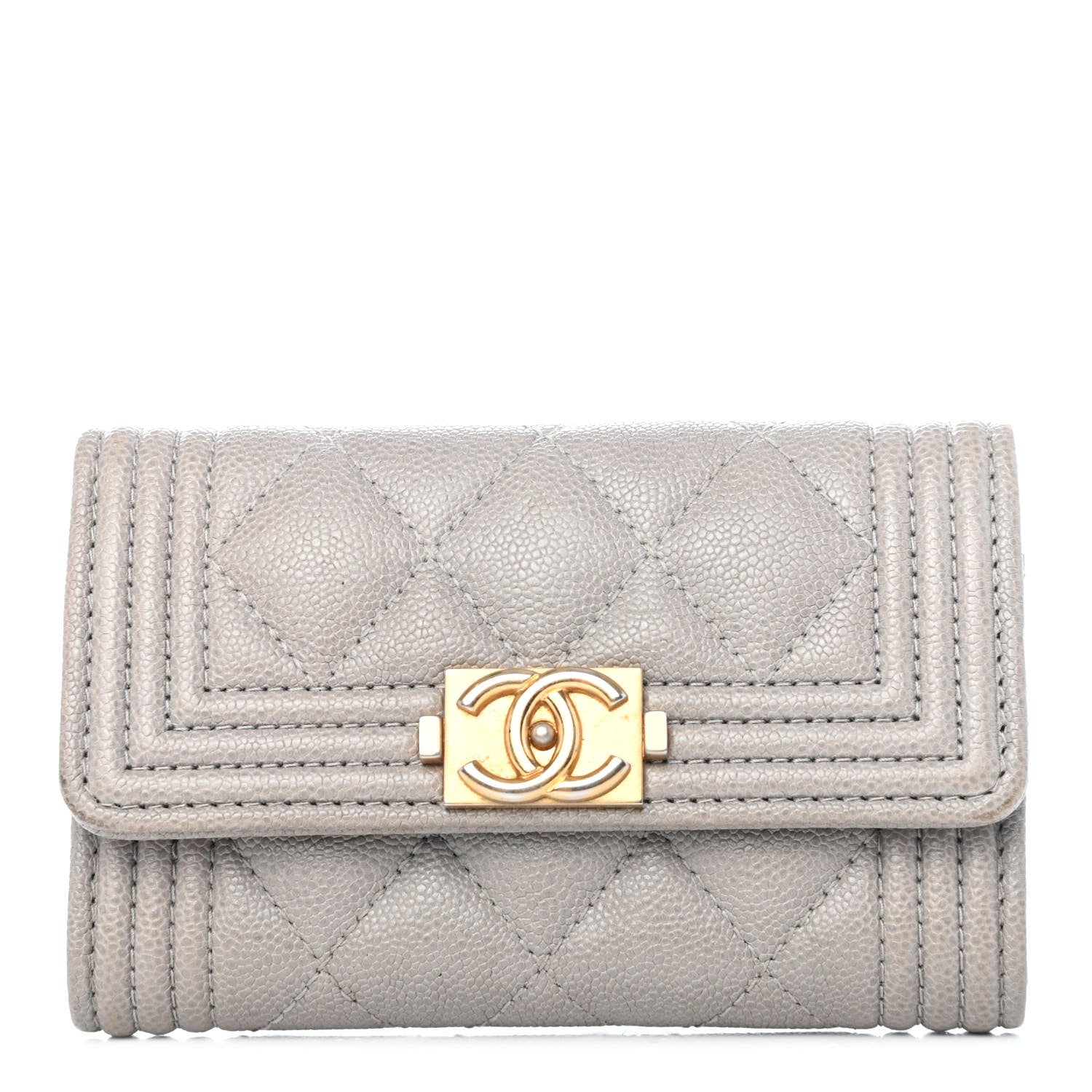 Chanel Caviar Quilted Boy Flap Card Holder Grey 1 of 4