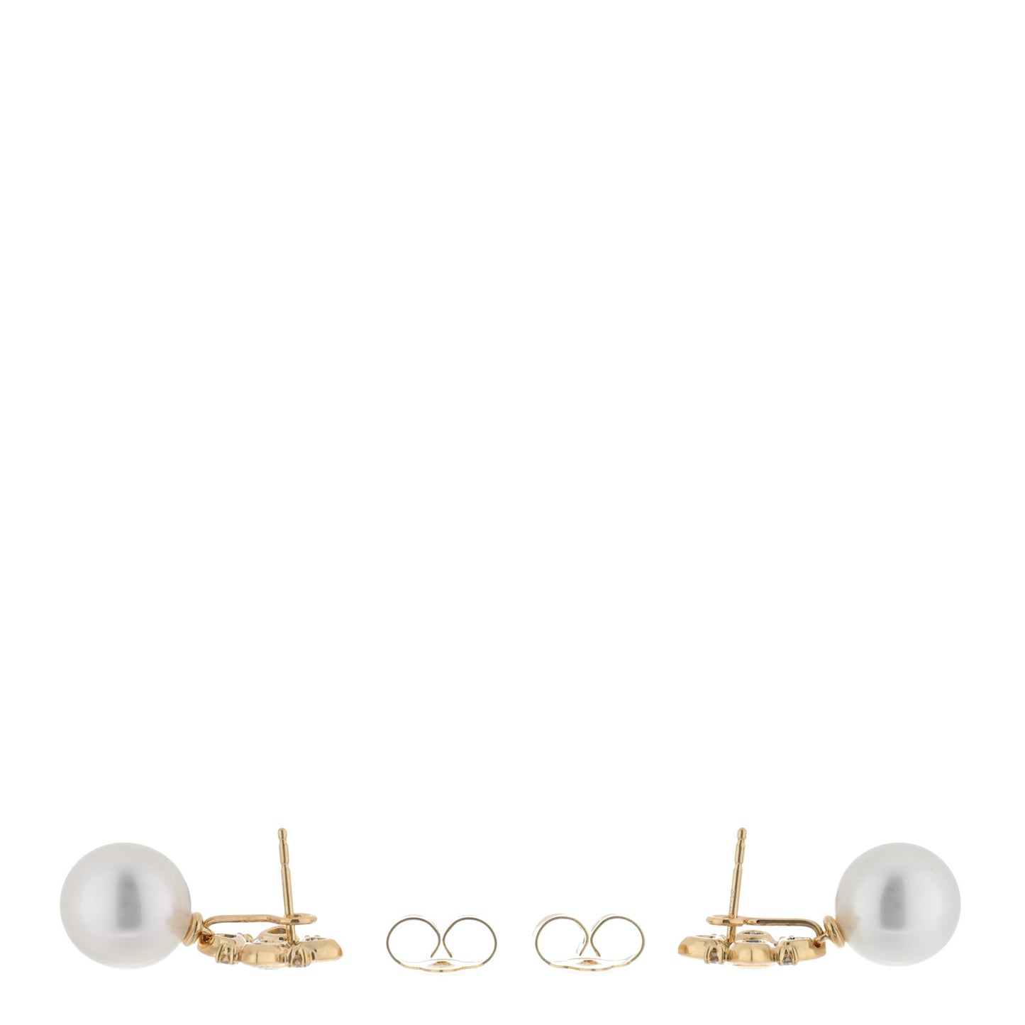 18K Yellow Gold Diamond South Sea Pearl Renaissance Trillion Drop Earrings