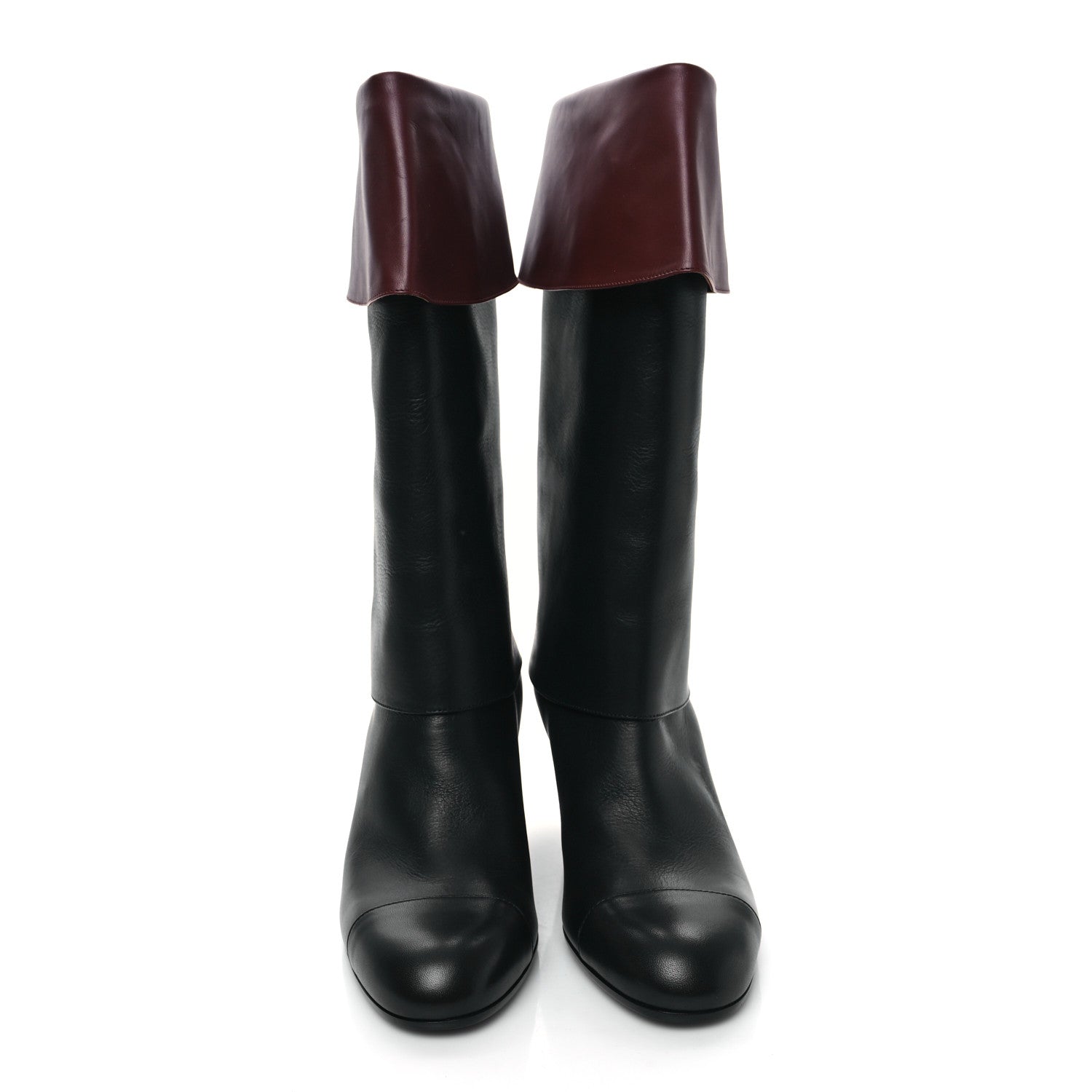 Chanel Calfskin CC Fold Over Boots 37.5 Black Brown 2 of 8