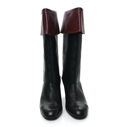 Chanel Calfskin CC Fold Over Boots 37.5 Black Brown 2 of 8