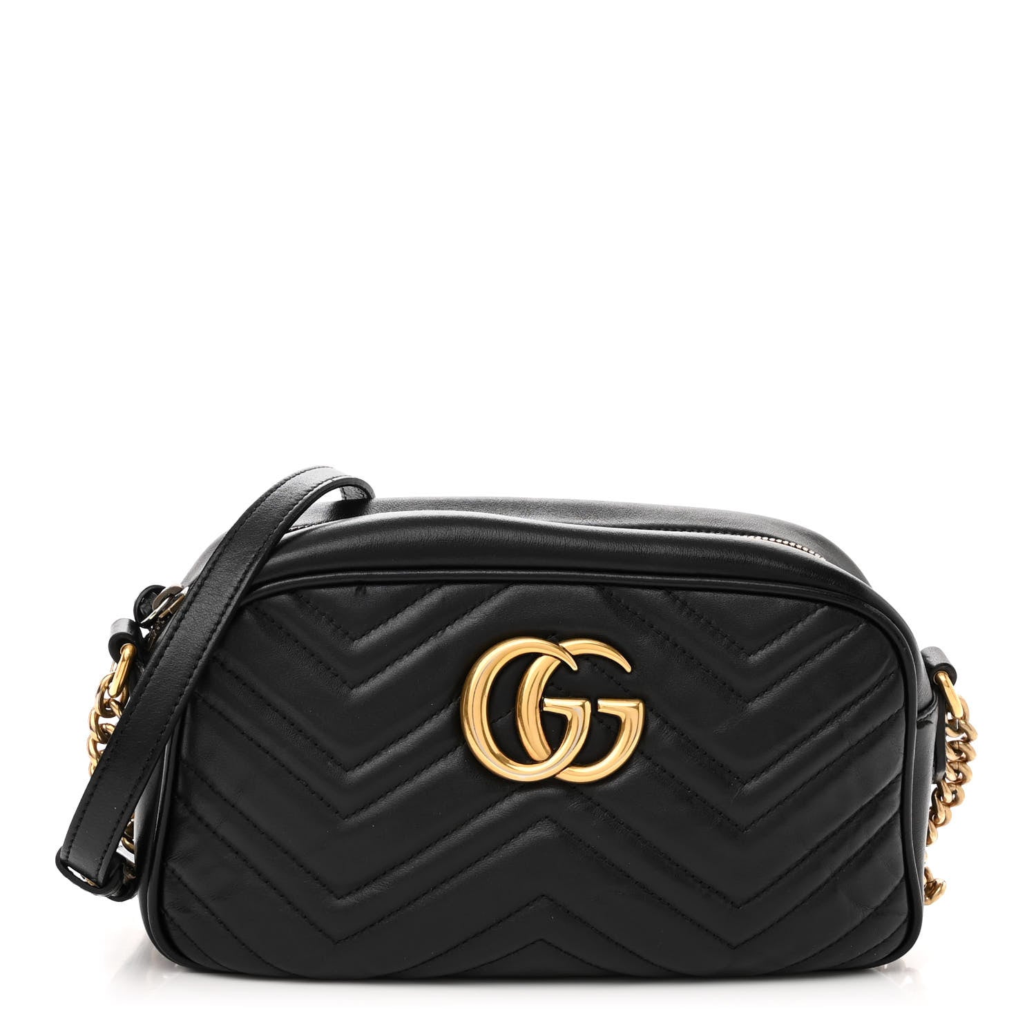 Gucci Calfskin Matelasse Small GG Marmont Chain Shoulder Bag Black 1 of 12