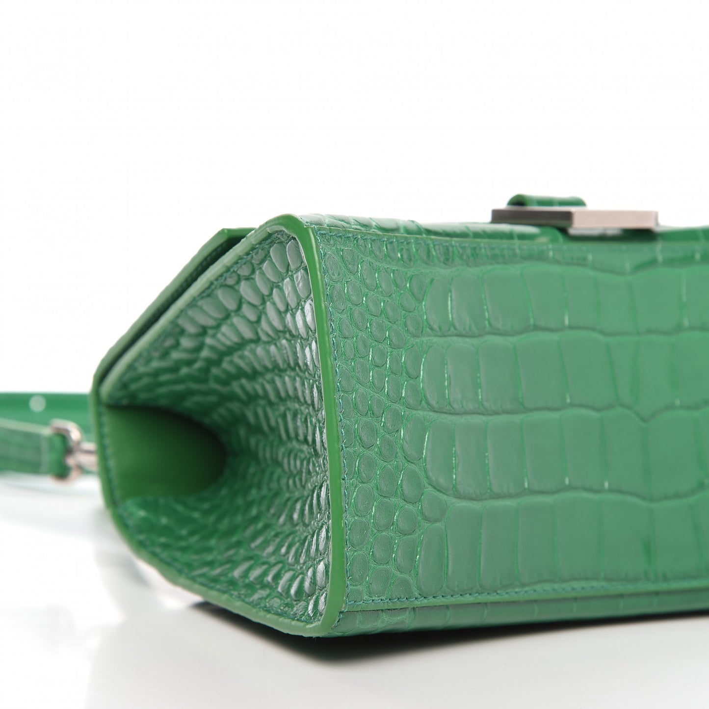 Shiny Calfskin Crocodile Embossed Small Hourglass Top Handle Bag Leaf Green