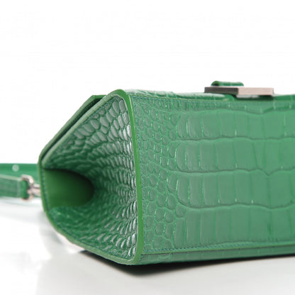 Balenciaga Shiny Calfskin Crocodile Embossed Small Hourglass Top Handle Bag Leaf Green 6 of 8