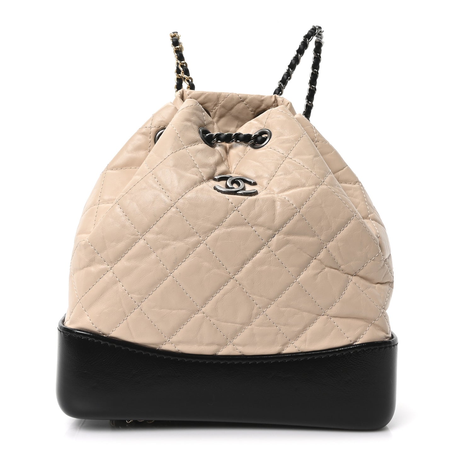 Aged Calfskin Quilted Small Gabrielle Backpack Beige Black