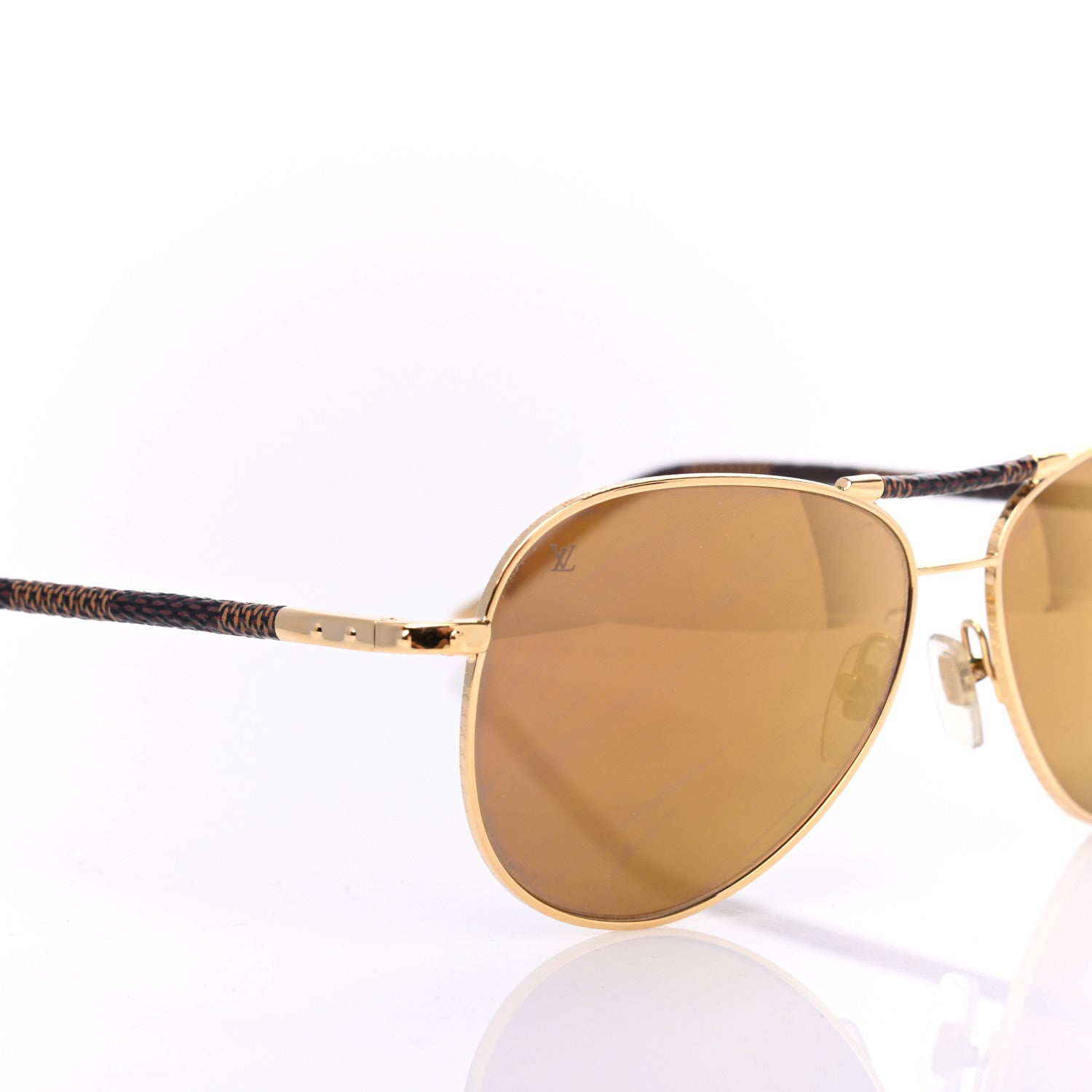 Louis Vuitton Damier Ebene Conspiration Pilote Aviator Sunglasses Z0790U Gold 7 of 8