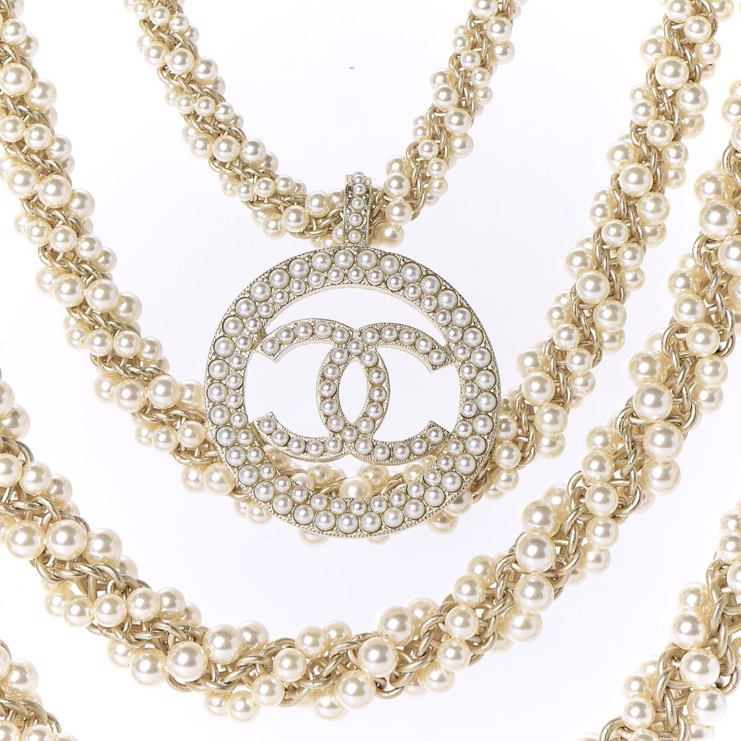 Pearl CC Long Multistrand Necklace Gold
