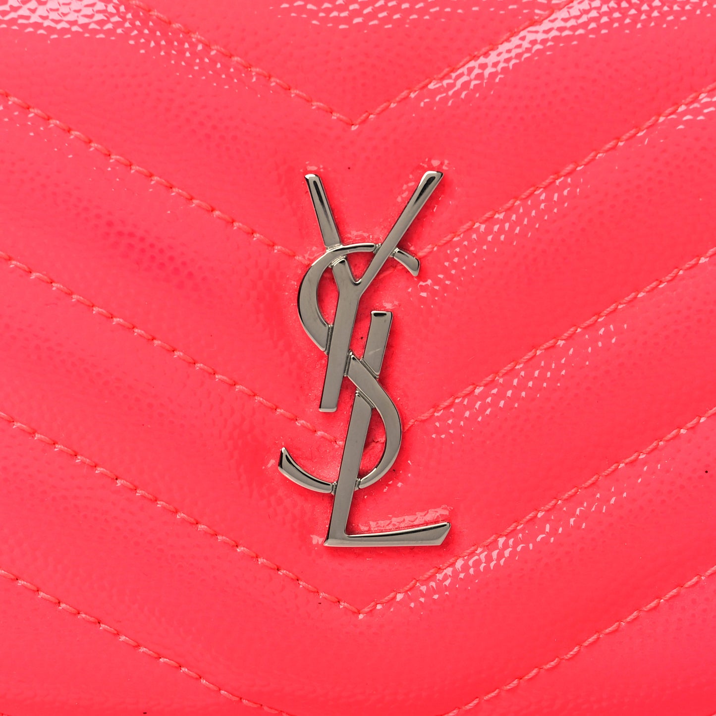 Patent Grain De Poudre Matelasse Chevron Monogram Zipped Two-Part Wallet Neon Pink