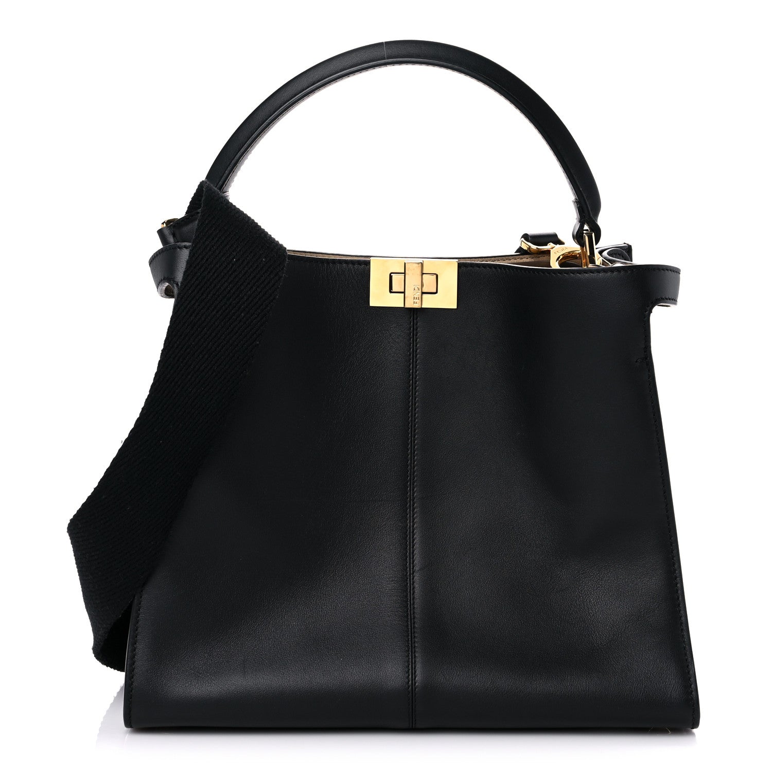 Fendi Vitello Seta Glazed Fabric FF 1974 Medium Peekaboo X-Lite Black Mogano Panna 1 of 13