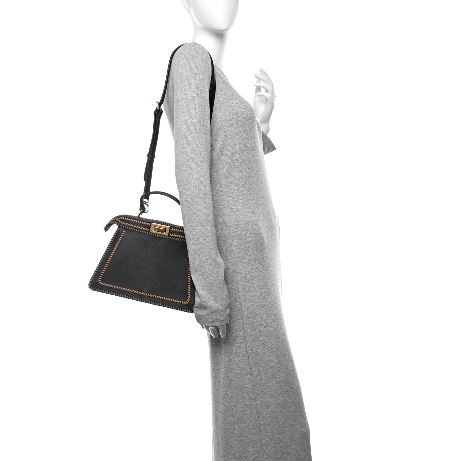 Fendi Vitello Grace Shiny Nappa Helix Woven Small Peekaboo I SEE U Satchel Black Multicolor 2 of 11