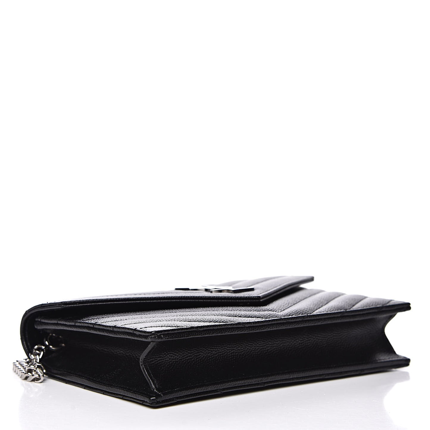 Grain De Poudre Matelasse Chevron Monogram Envelope Chain Wallet Black