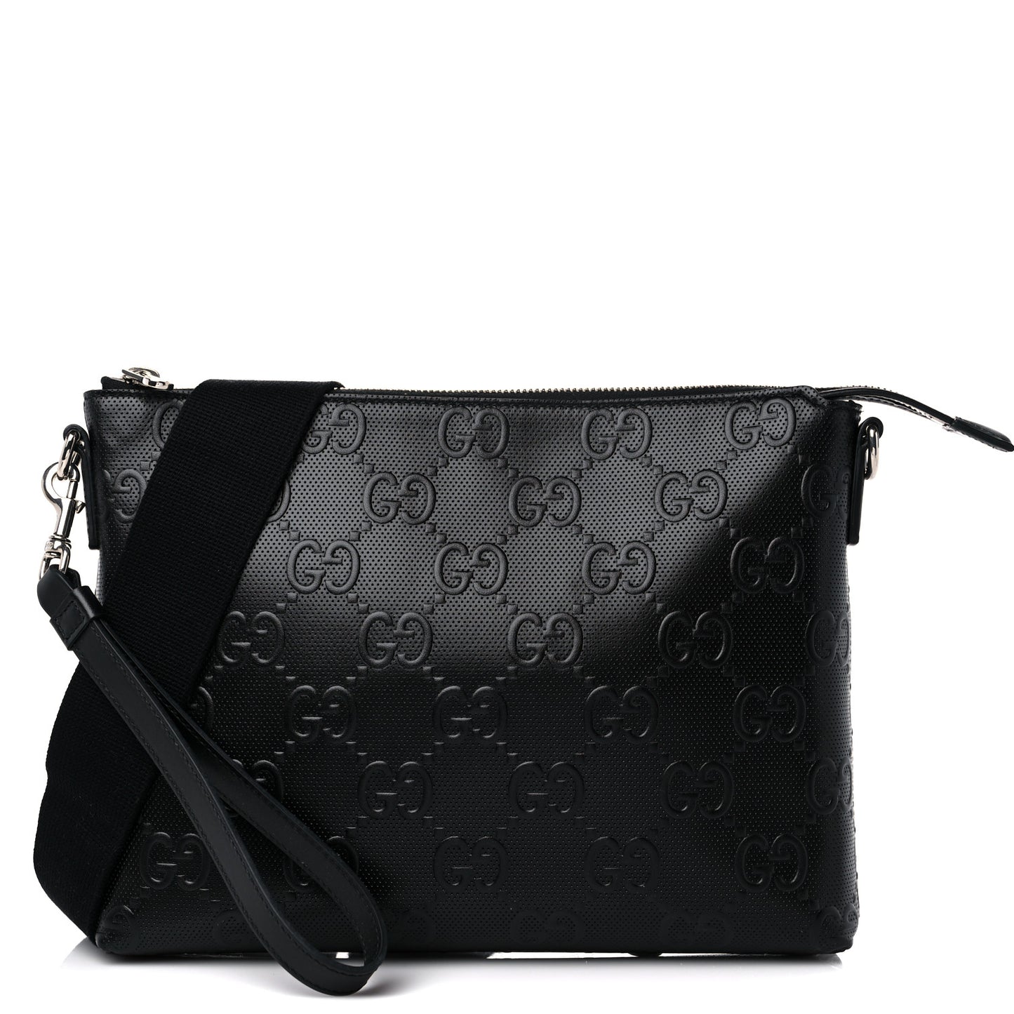 Calfskin GG Tennis Embossed Medium Wristlet Messenger Bag Black