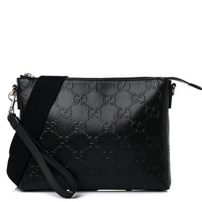 Gucci Calfskin GG Tennis Embossed Medium Wristlet Messenger Bag Black 1 of 9