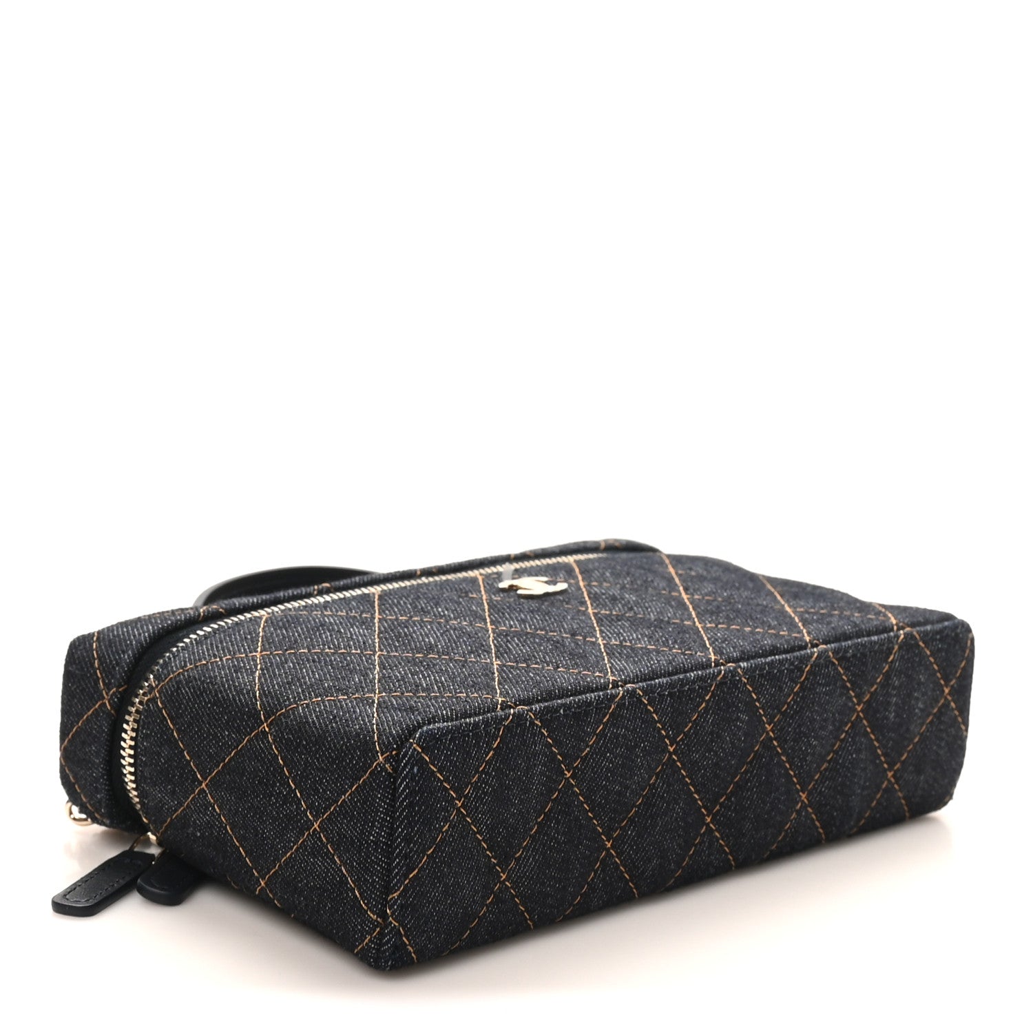 Chanel Denim Quilted Top Handle Slim Vanity Case With Chain Dark Blue Orange 4 of 11