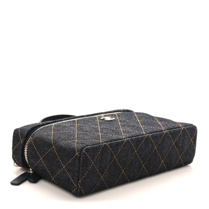 Chanel Denim Quilted Top Handle Slim Vanity Case With Chain Dark Blue Orange 4 of 11