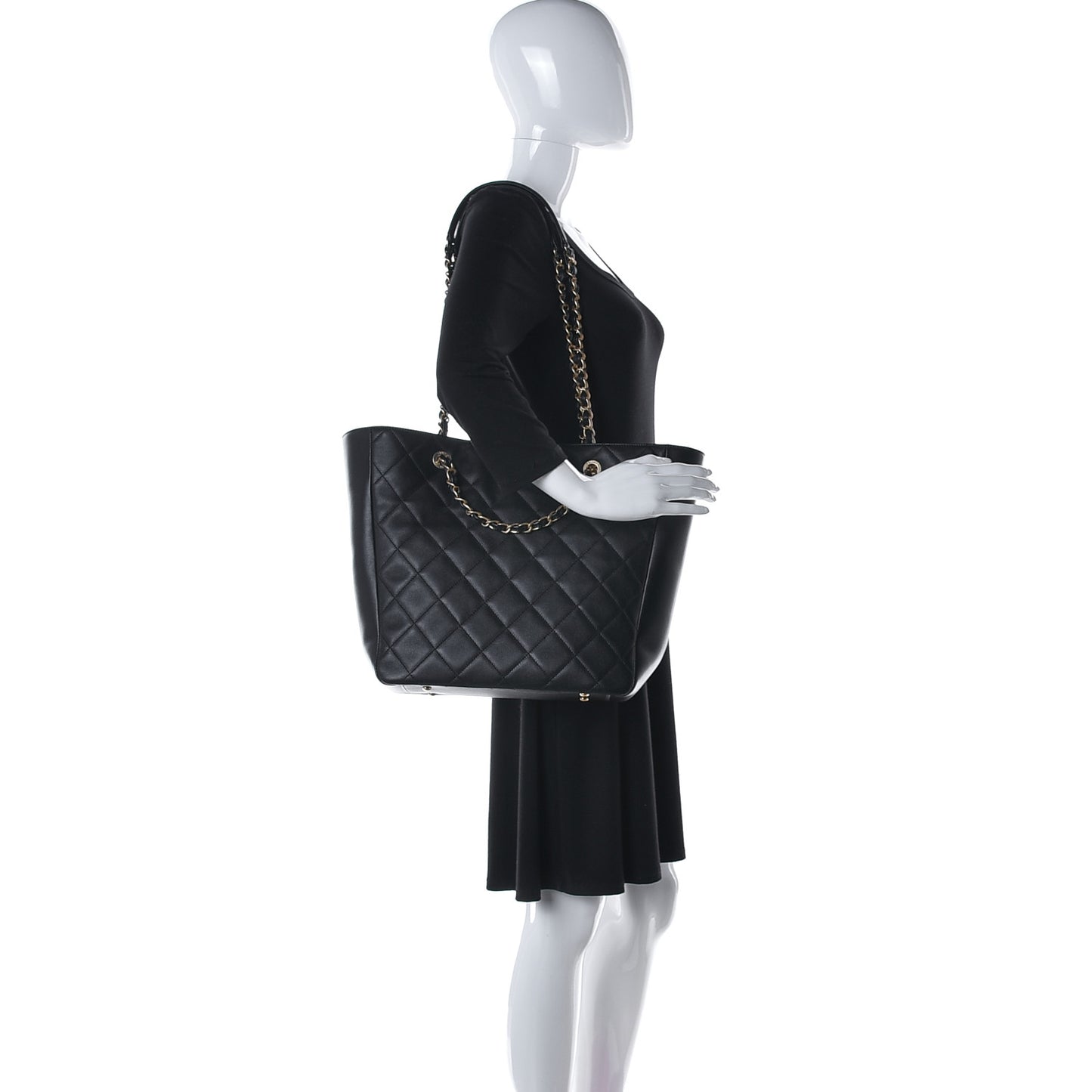 Calfskin Stitched Large Shopping Bag Black