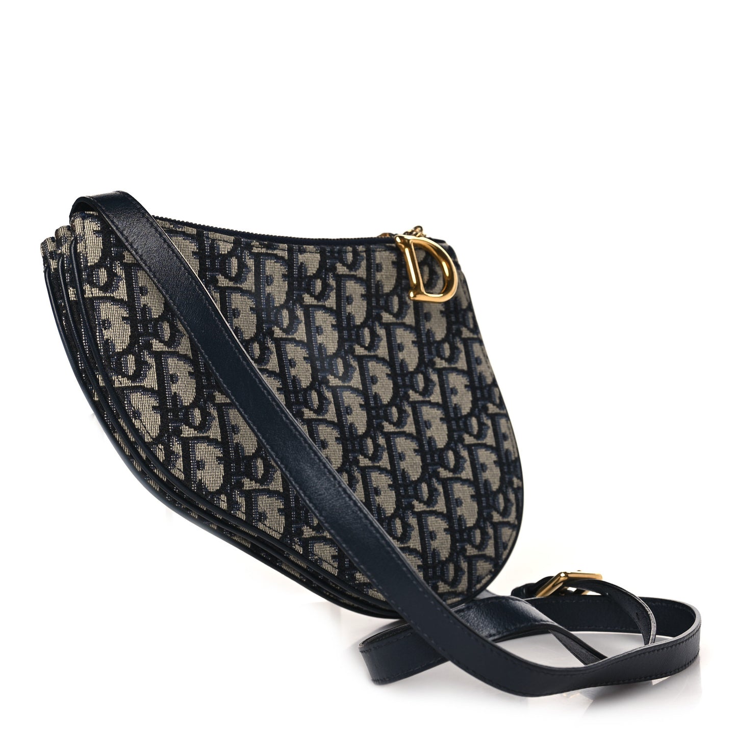 Oblique Saddle Pouch With Strap Navy Blue