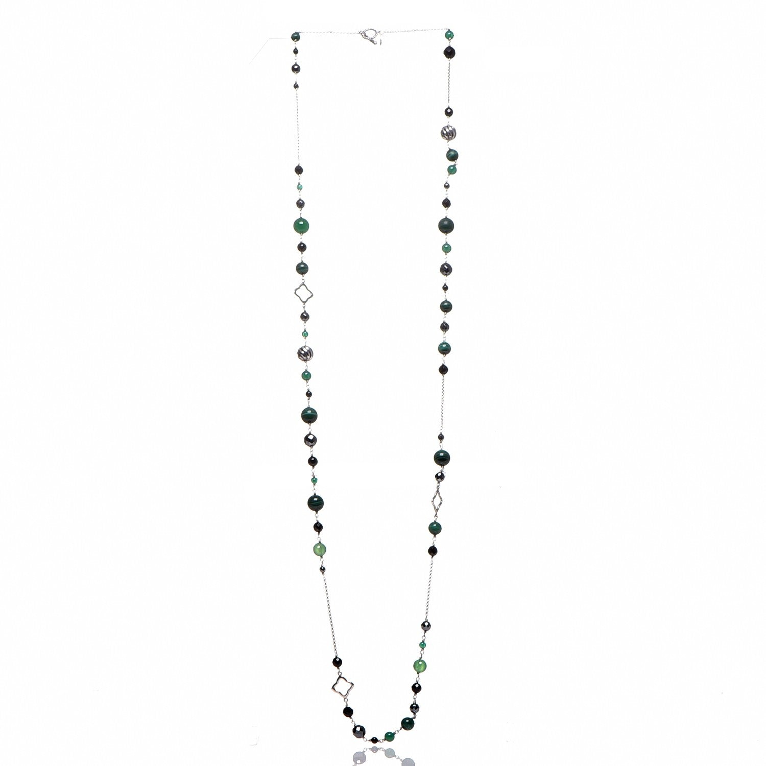 David Yurman Sterling Silver Black Onyx Hematite Green Bead Elements Station Necklace 3 of 6